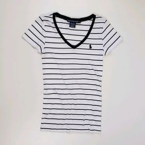 Ralph Lauren Sport Black White Stripe V-Neck Top